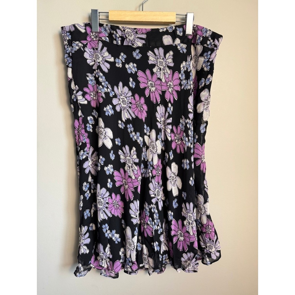 Style & Co Floral Rayon Midi Skirt Size 16 Black Purple Y2K Cottagecore Boho